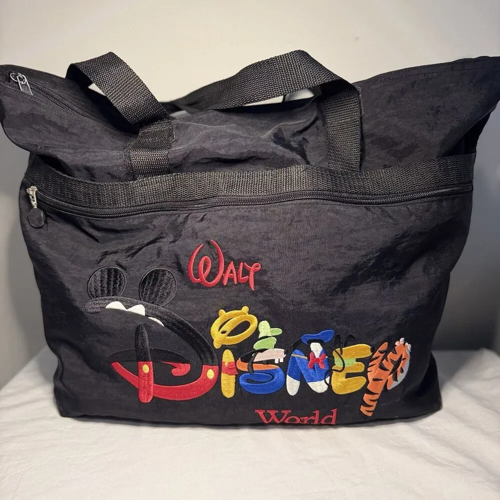 Vintage 1990's Disney World Large Tote Black Fun Colorful Character Lettering